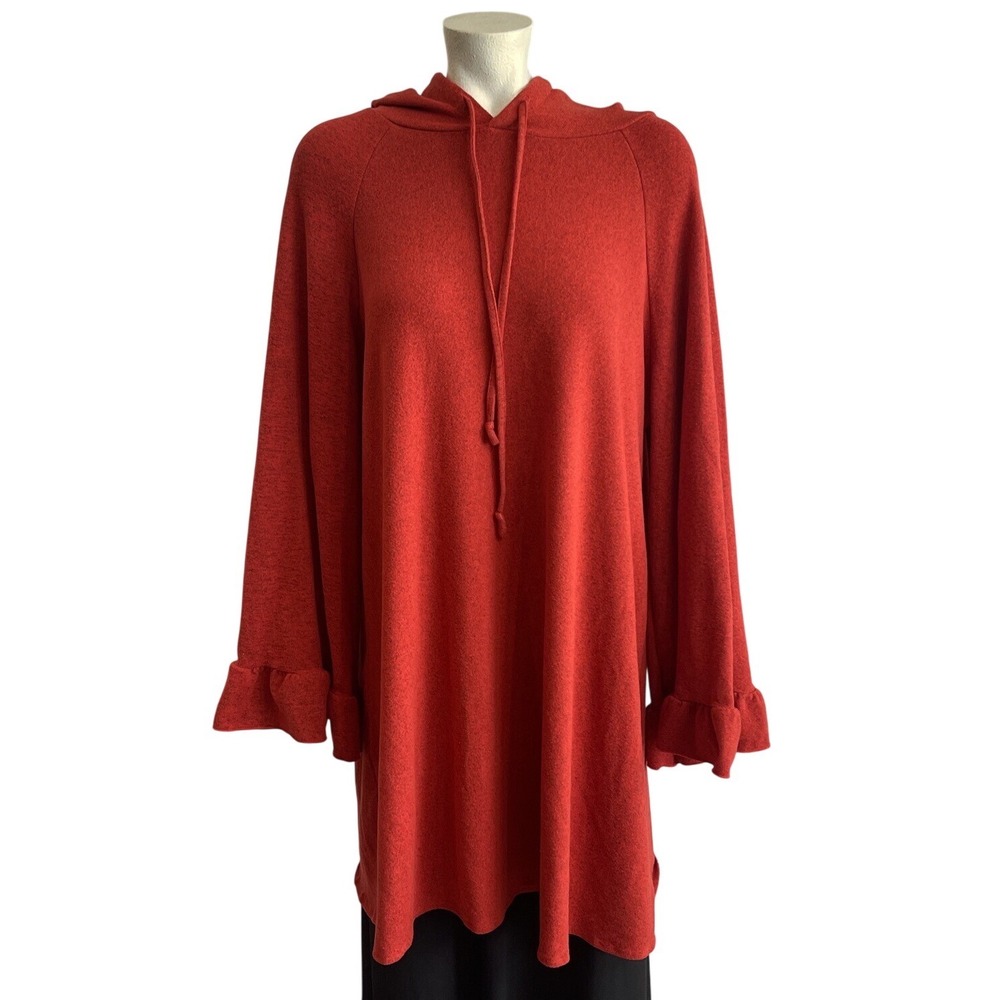 Southern Stitch Cozy Red Hoodie Sweater Dress‎ Ruffle Sleeve Tunic Top XXL